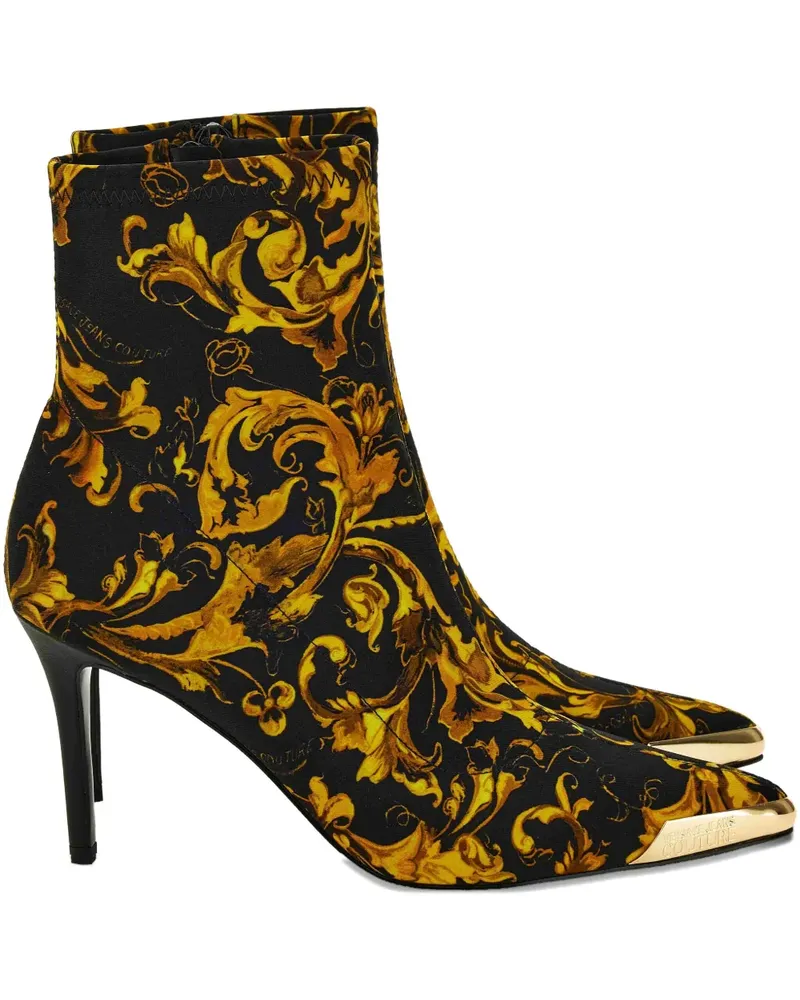 Versace Jeans Stiletto-Stiefel mit Barock-Print 90mm - Schwarz Schwarz