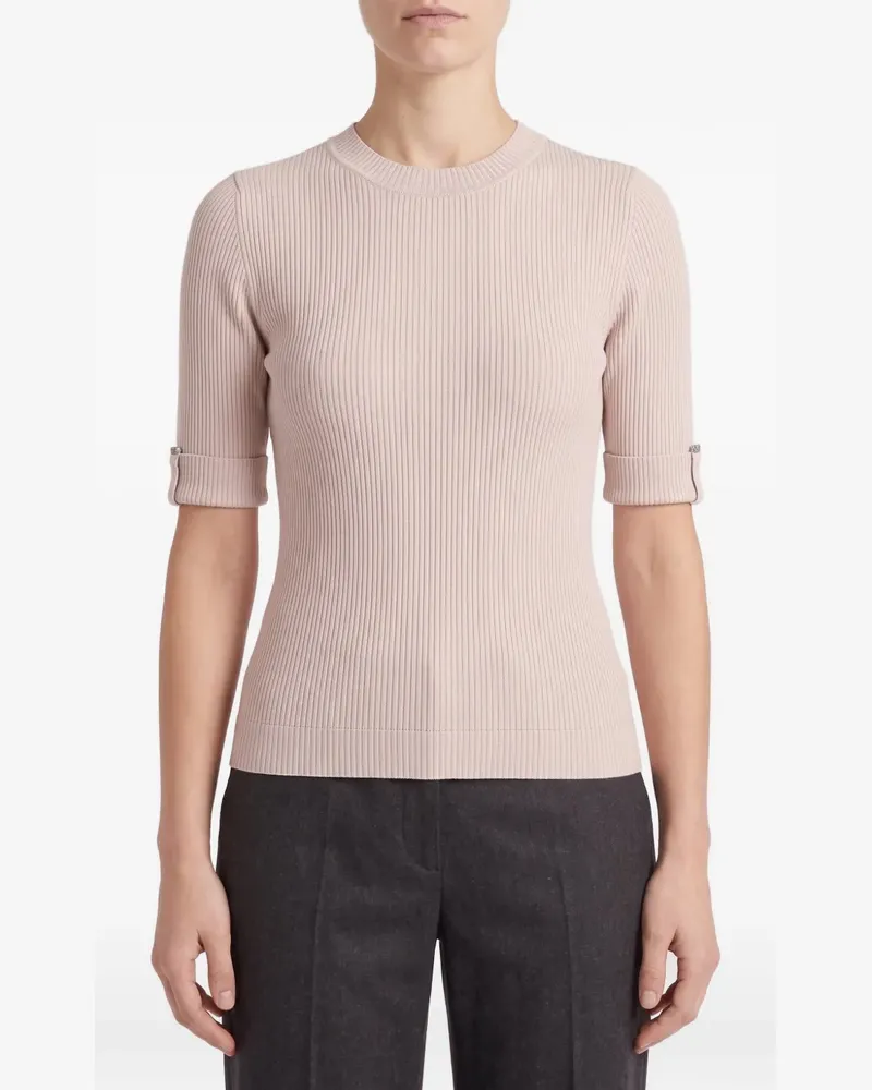 Brunello Cucinelli Geripptes T-Shirt mit Perlenverzierung - Nude Nude