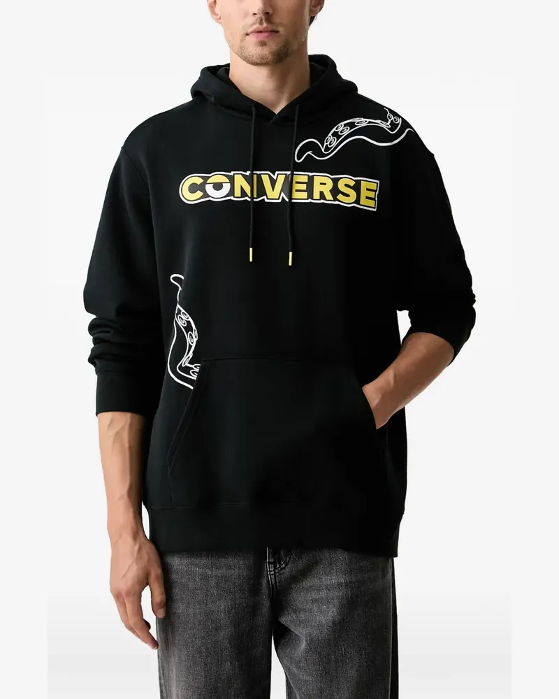 Converse x Minions logo-print drawstring hoodie - Schwarz Schwarz