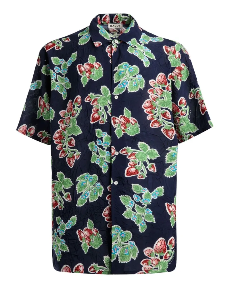 Bally Hemd in Knitteroptik mit Blumen-Print - Blau Blau