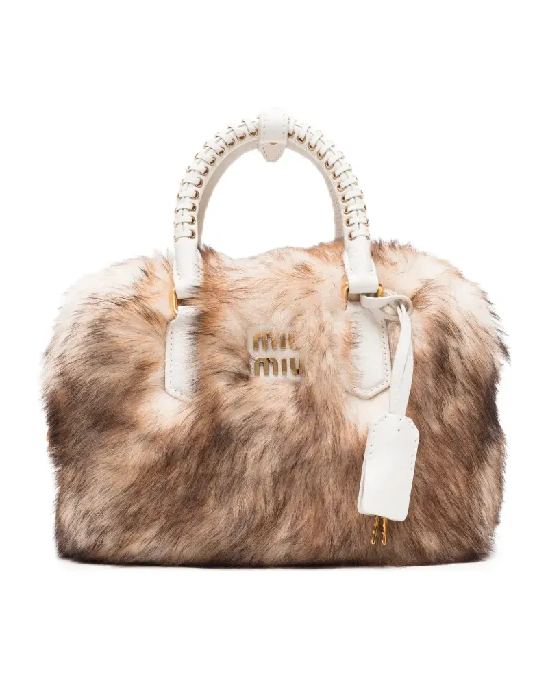 Miu Miu Arcadie shearling and leather bag - Nude Nude