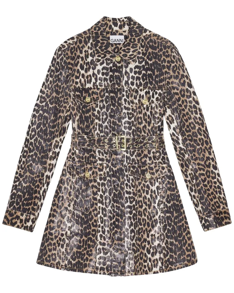 Ganni Jeanskleid mit Leoparden-Print - Braun Braun