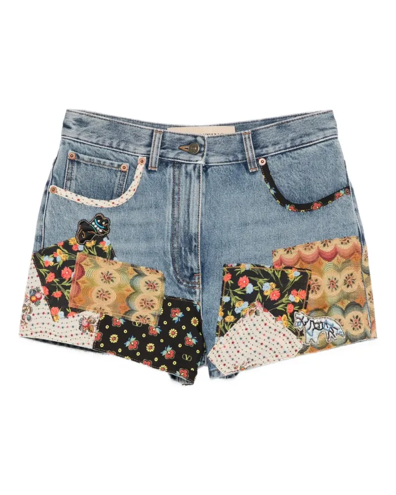 Valentino Garavani patchwork beaded-appliqué denim shorts - Blau Blau