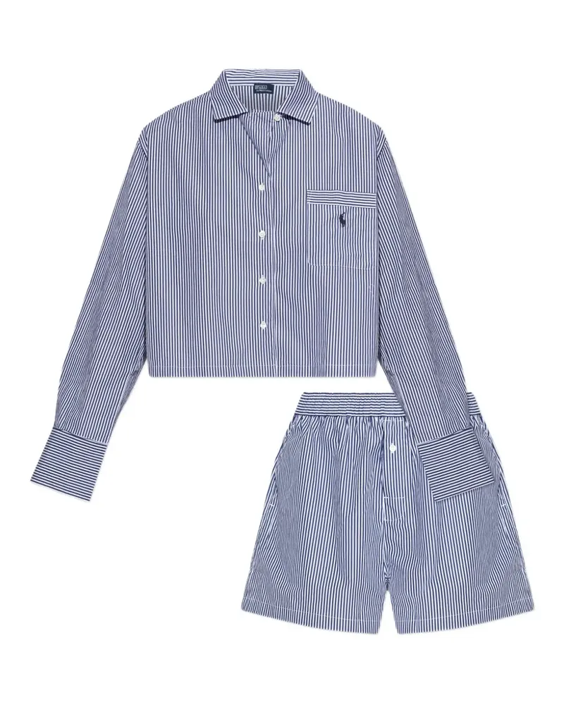 Ralph Lauren Gestreiftes Pyjama-Set aus Baumwolle - Blau Blau