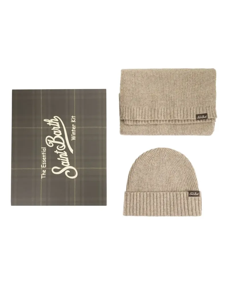 MC2 Saint Barth ribbed-knit beanie hat and scarf set - Nude Nude