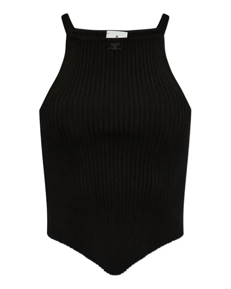 Courrèges Geripptes Tanktop mit Logo-Patch - Schwarz Schwarz
