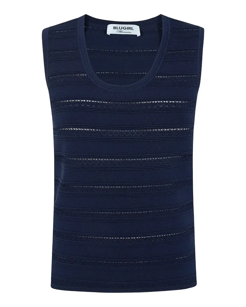 Blumarine Geripptes Oberteil aus Pointelle-Strick - Blau Blau