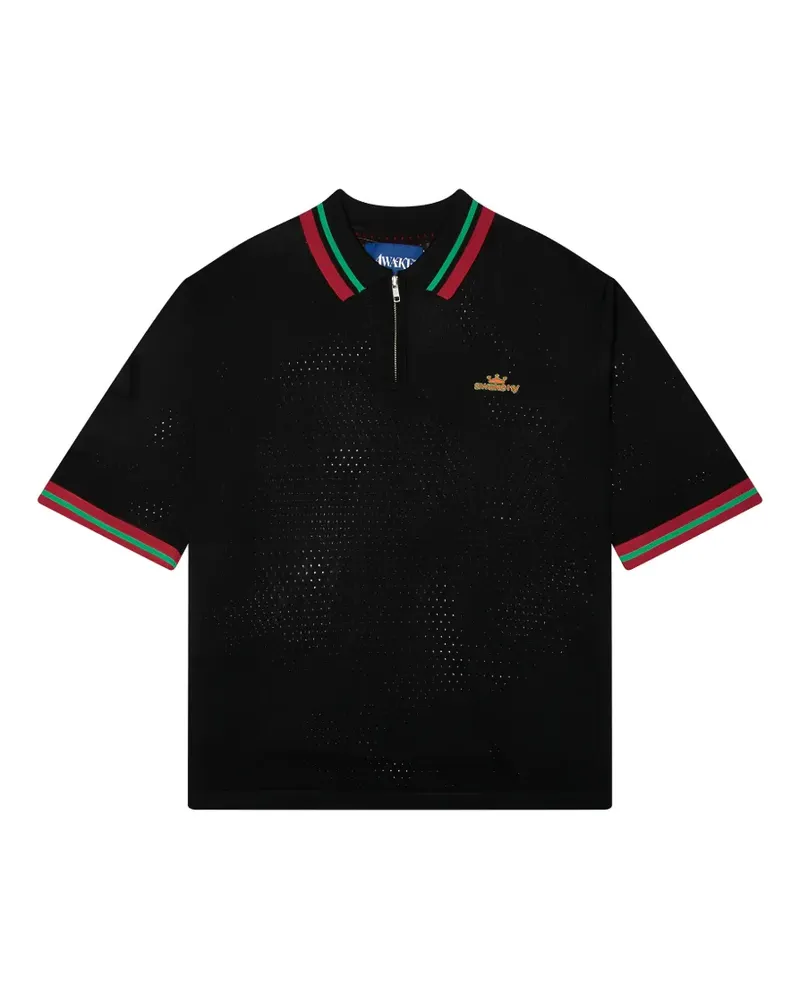 AWAKE NY Mesh-Poloshirt mit Reißverschluss - Schwarz Schwarz