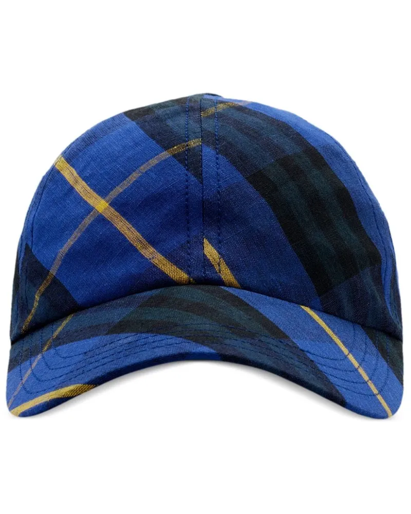 Burberry Karierte Baseballkappe aus Leinen - Blau Blau