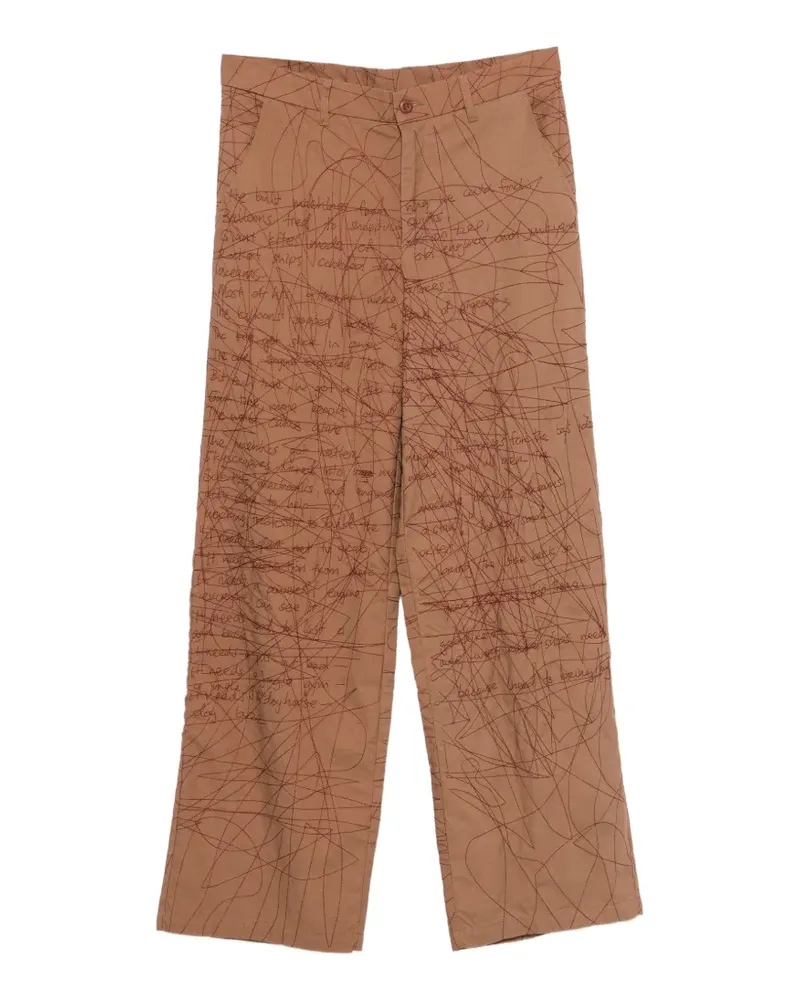 KidSuper embroidered scribble-pattern trousers - Braun Braun