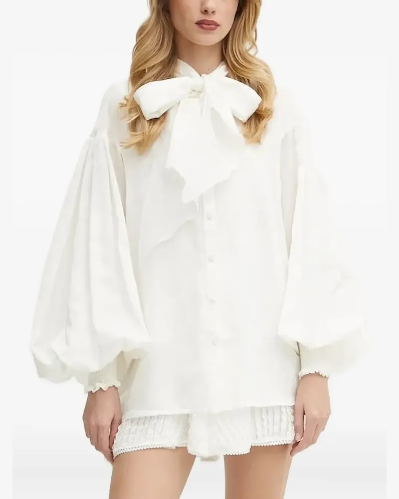 Charo Ruiz Bluse mit Ballonärmeln und Schleife - Weiß Weiß