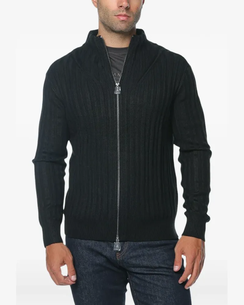 Armani Exchange ribbed-knit zip-fastening cardigan - Schwarz Schwarz