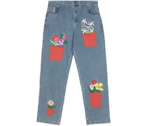 Gerade Jeans mit Blumentöpfen