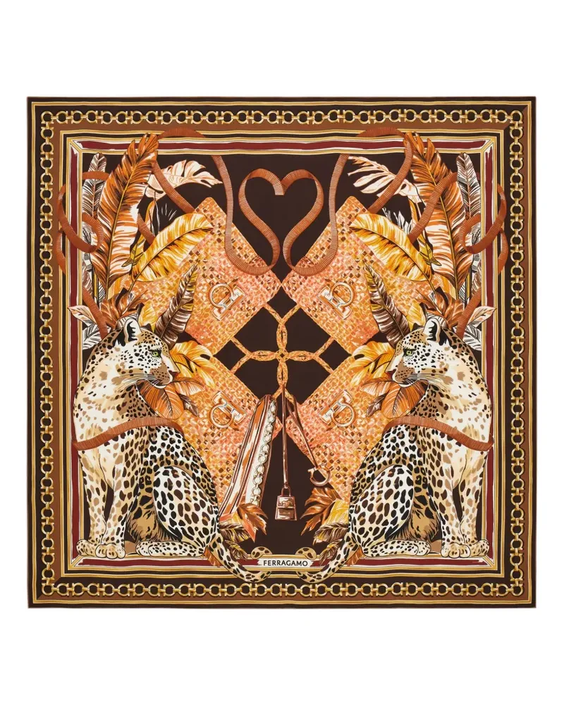 Ferragamo Seidenschal mit Poised Leopards-Print - Braun Braun