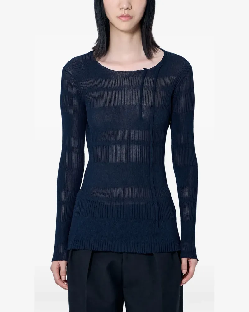 Yohji Yamamoto sheer-knit ribbed sweater - Blau Blau