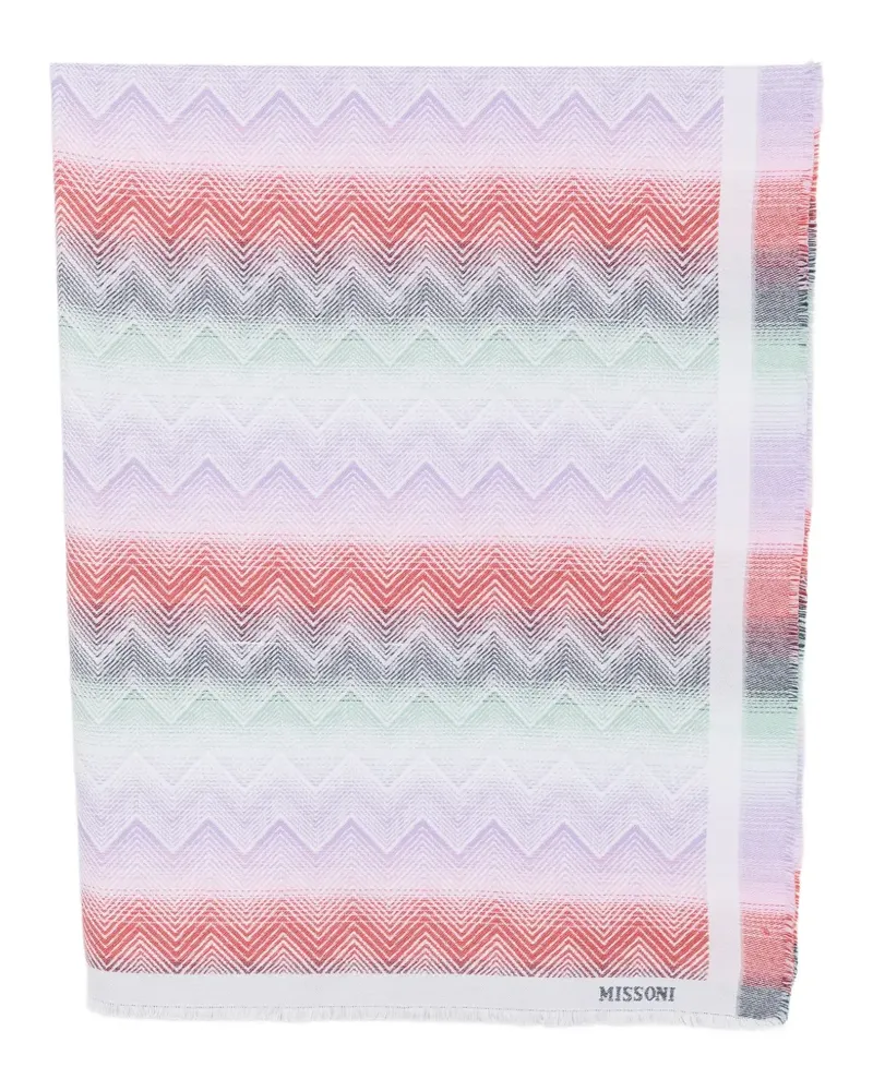 Missoni zigzag-knit frayed scarf - Weiß Weiß