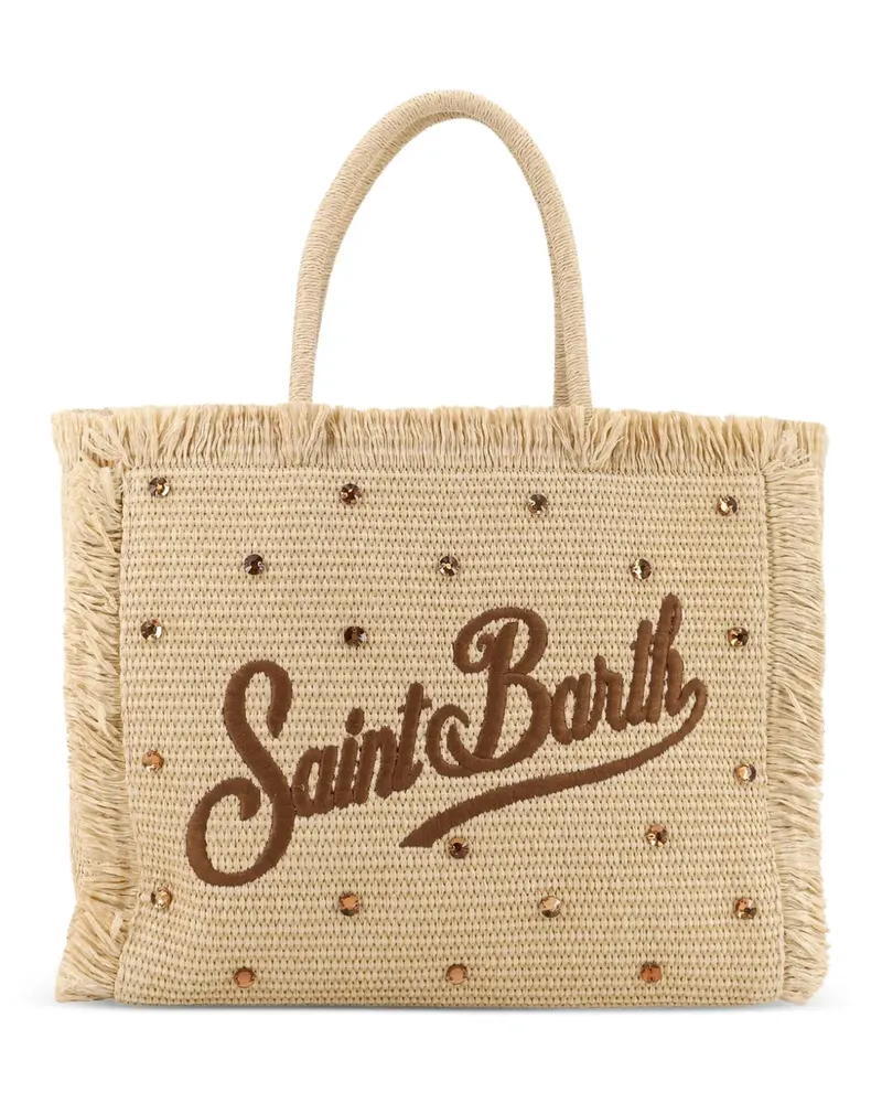 MC2 Saint Barth crystal-embellished frayed tote bag - Nude Nude