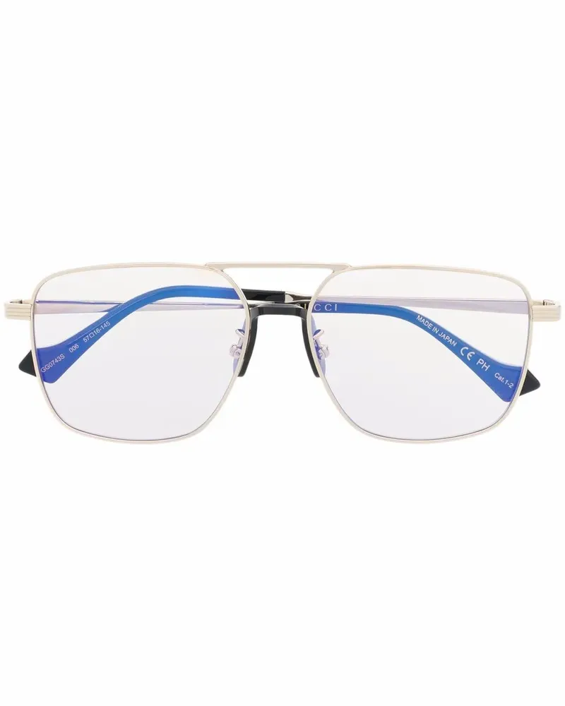 Gucci GG0743S Sonnenbrille mit breitem Gestell - Gold Gold
