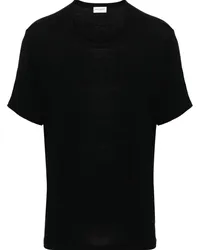 Saint Laurent Geripptes T-Shirt mit rundem Ausschnitt Schwarz