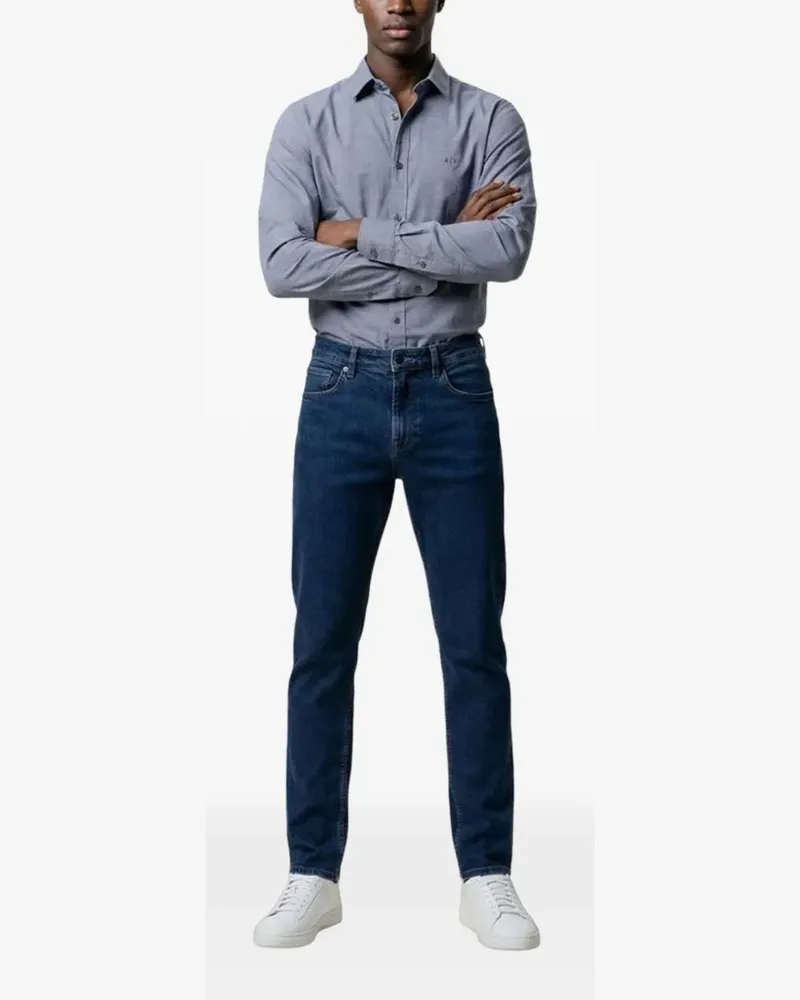 Armani Exchange logo-embroidered long-sleeve shirt - Blau Blau