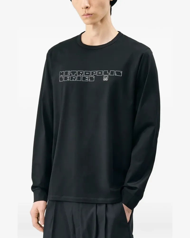 C.P. Company Metropolis Series Langarmshirt aus mercerisiertem Jersey mit Logo - Schwarz Schwarz
