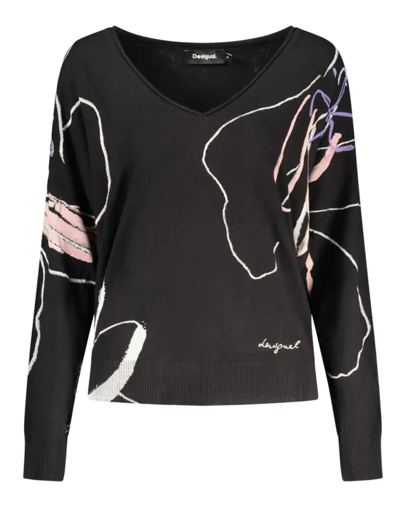Desigual Pullover mit V-Ausschnitt - Schwarz Schwarz