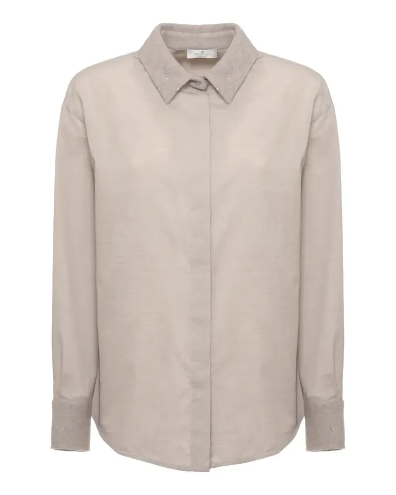 PANICALE Cashmere embellished-collar concealed-fastening shirt - Nude Nude