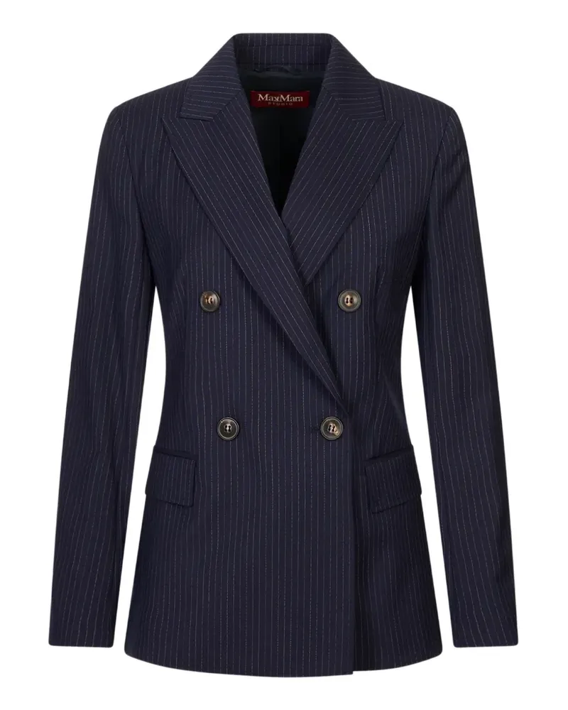 Max Mara plain-weave wool double-breasted jacket - navy - Blau Blau
