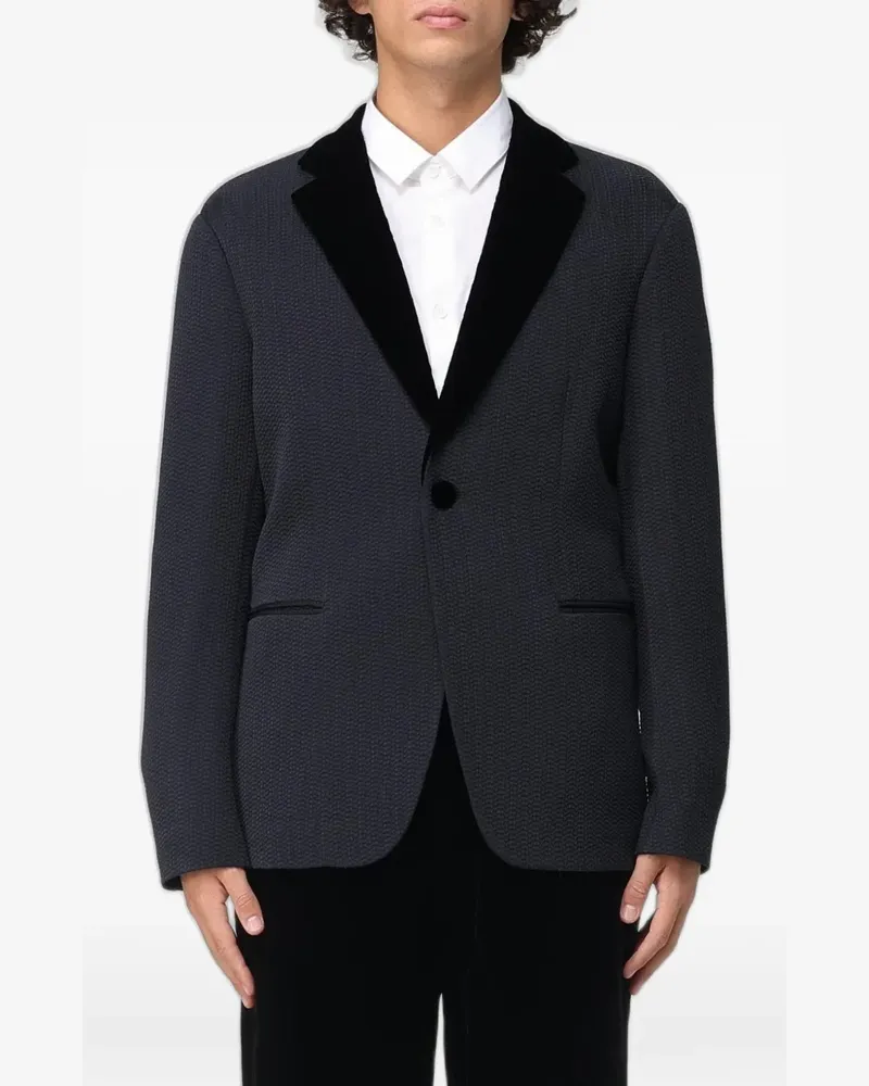 Giorgio Armani contrast-lapel textured-finish blazer - Blau Blau