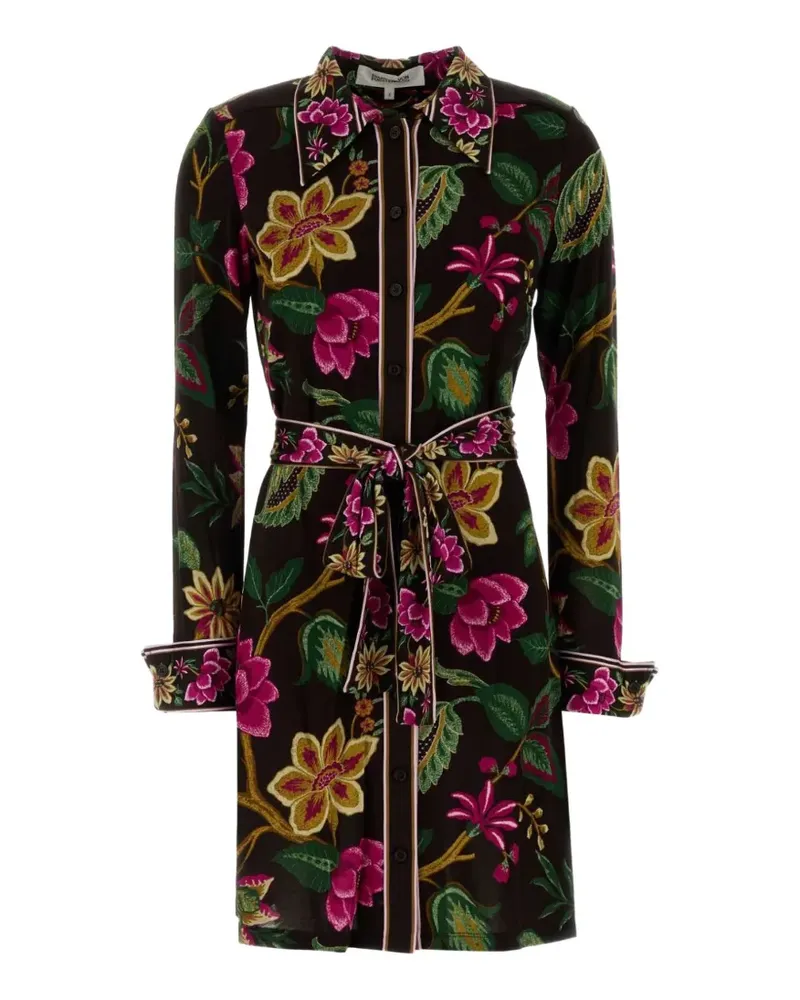 Diane von Furstenberg Mini-Hemdkleid mit Blumenprint - Schwarz Schwarz