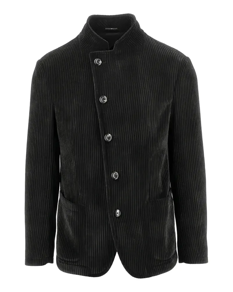 Emporio Armani corduroy-effect offset-fastening jacket - Schwarz Schwarz