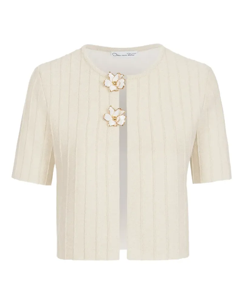Oscar de la Renta Ottoman Cropped-Cardigan mit Blumenverzierung - Nude Nude