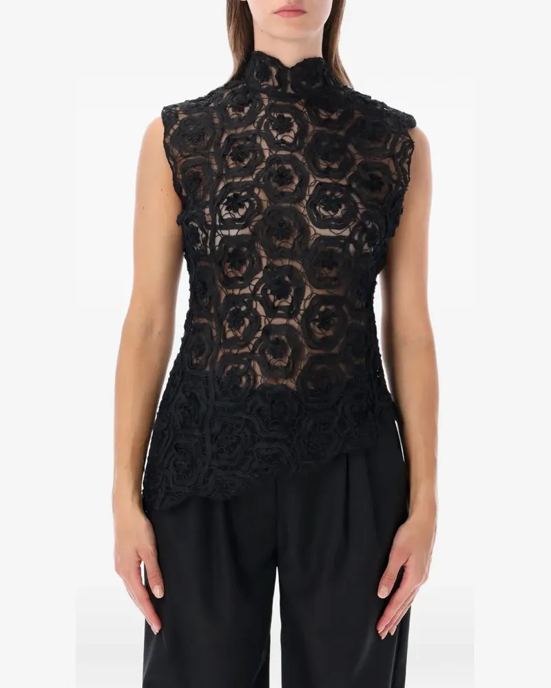 OpéraSPORT Donatella floral-lace asymmetric top - Schwarz Schwarz