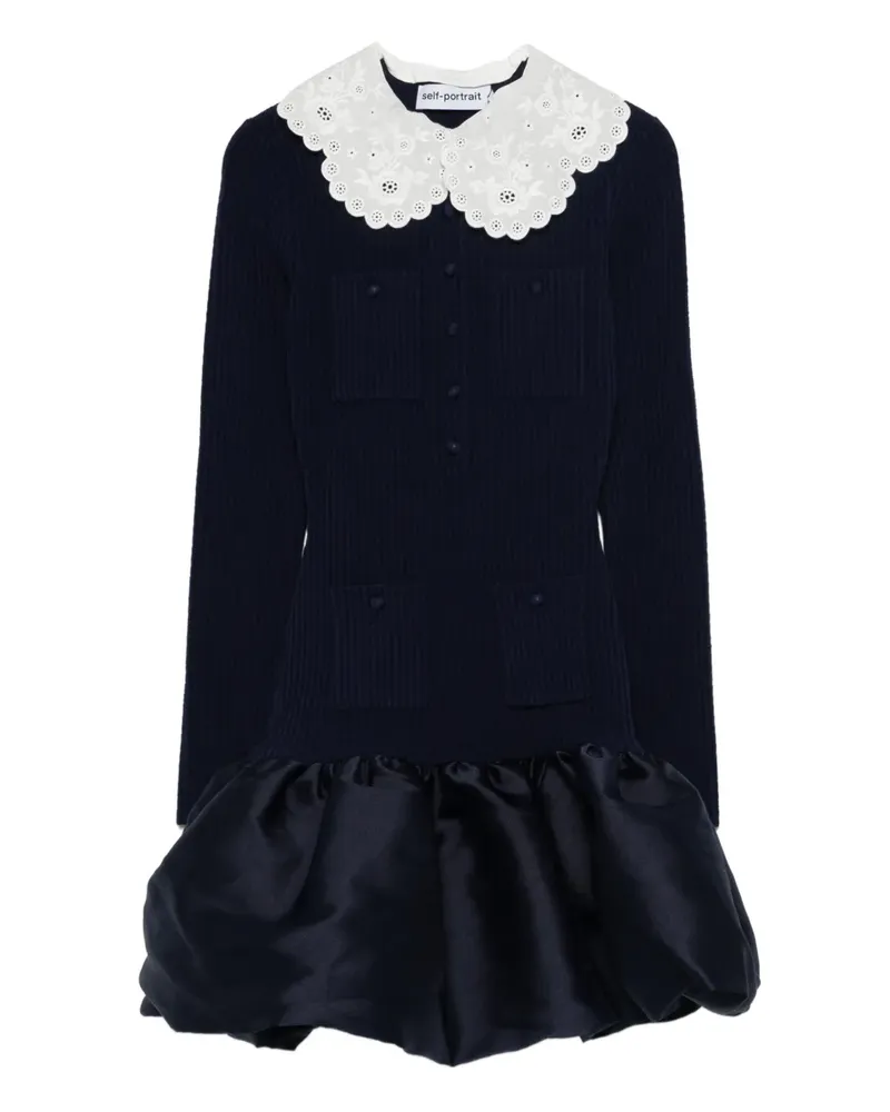 Self-Portrait Minikleid mit gewelltem Kragen - Blau Blau