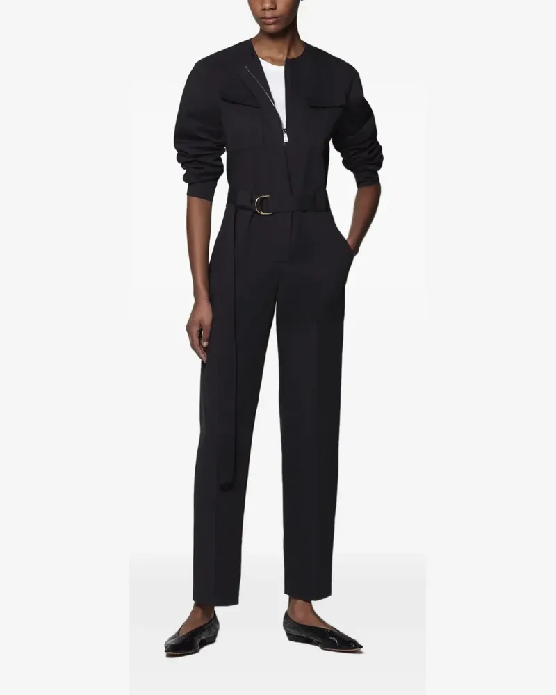 Another Tomorrow belted collarless jumpsuit - Schwarz Schwarz