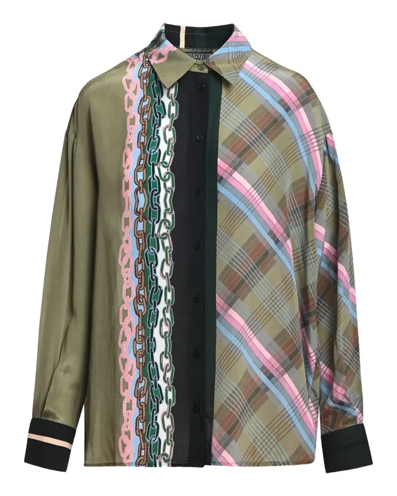 Essentiel King Oversized-Hemd mit Patchwork-Print - Grün Grün