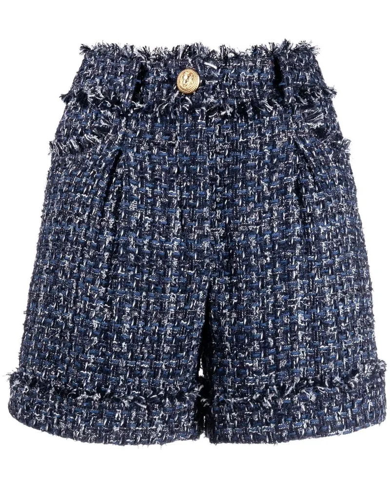 Balmain Tweed-Shorts mit hohem Bund - Blau Blau