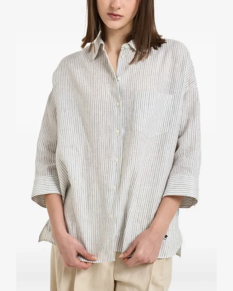Max Mara striped chest-pocket linen shirt - Blau Blau