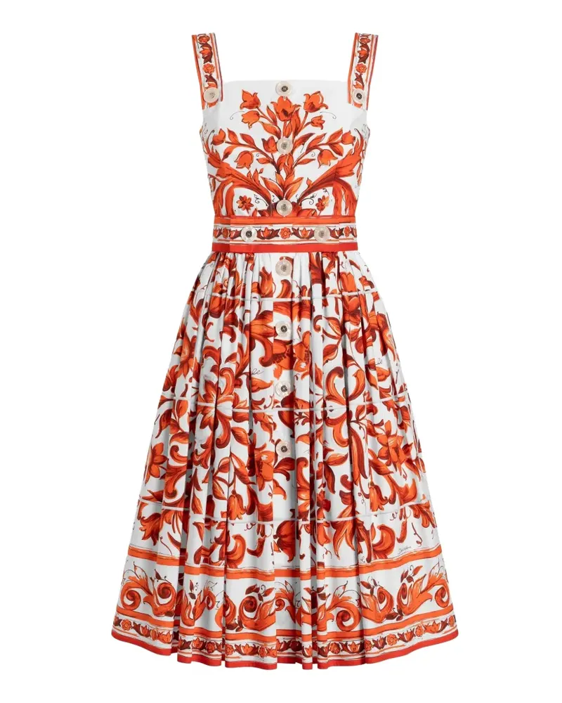 Dolce & Gabbana Popeline-Kleid mit Majolica-Print - Weiß Weiß