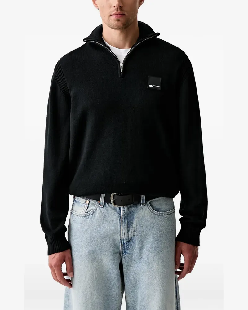 Karl Lagerfeld quarter-zip logo-patch sweater - Schwarz Schwarz
