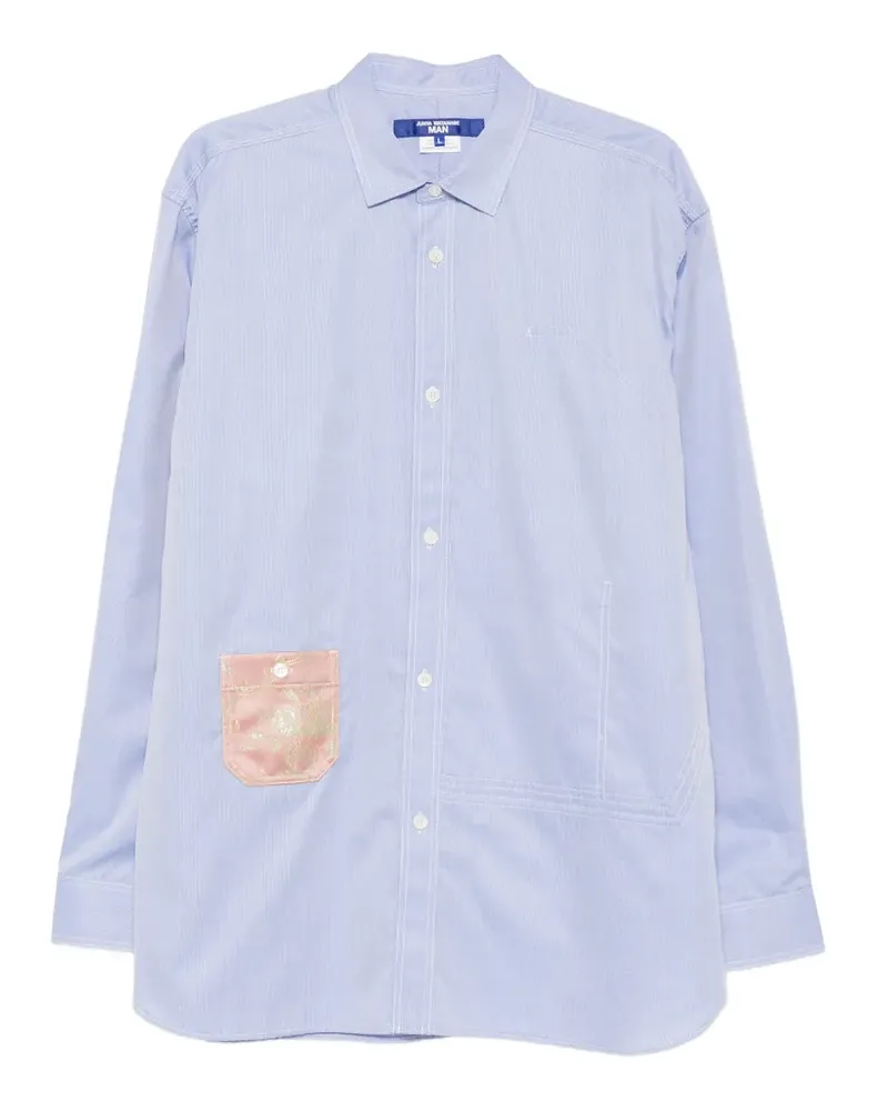 Junya Watanabe floral-patch pinstriped-pattern shirt - Blau Blau
