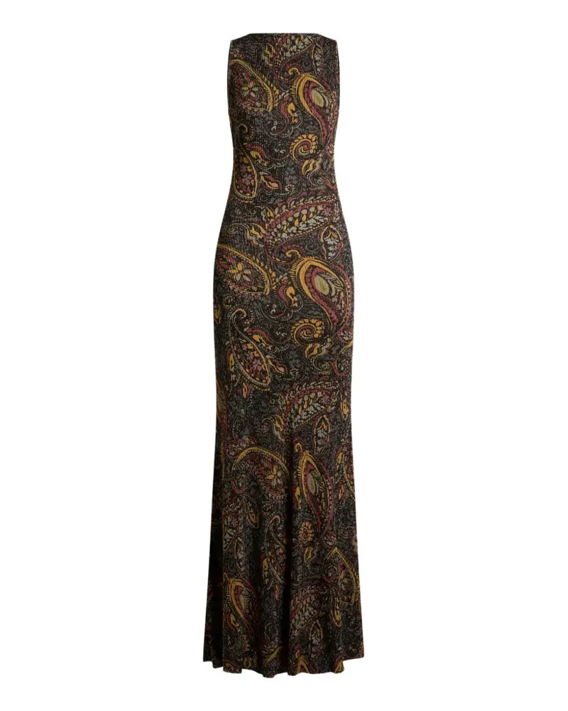 Etro Langes Rippkleid mit floralem Paisley-Motiv - Schwarz Schwarz