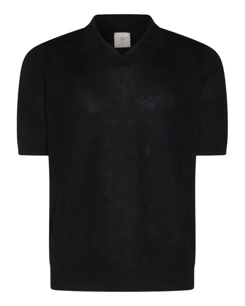 Eleventy knitted cotton polo-collar T-shirt - Schwarz Schwarz