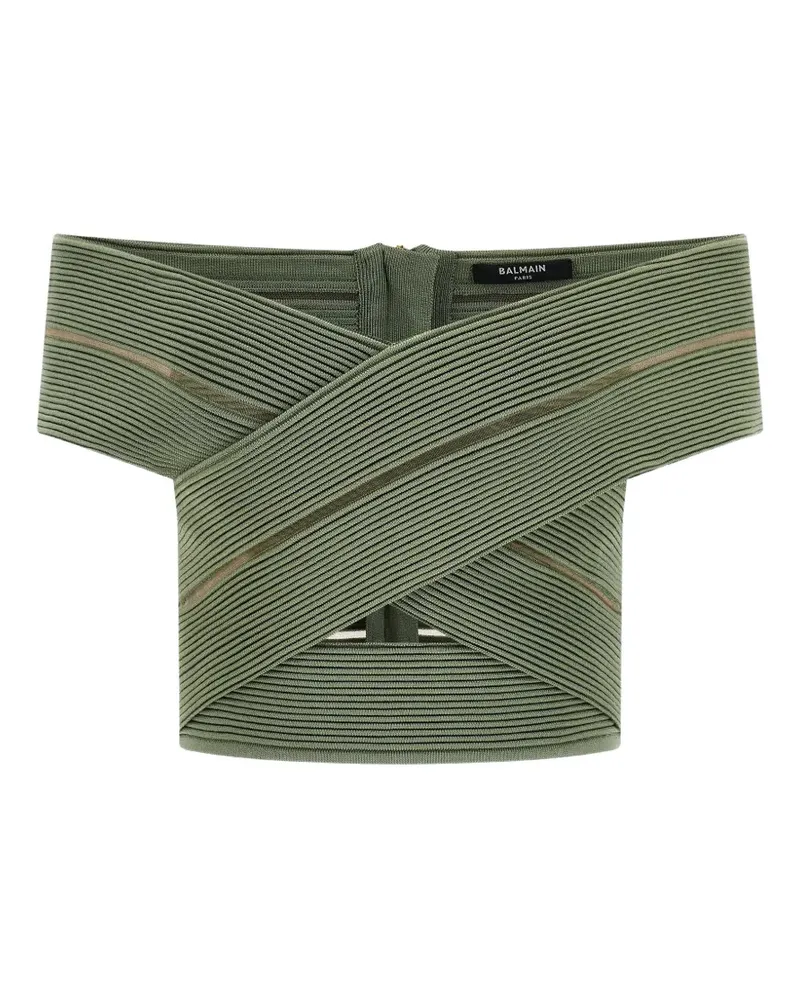 Balmain off-the-shoulder zip-fastening top - Grün Grün