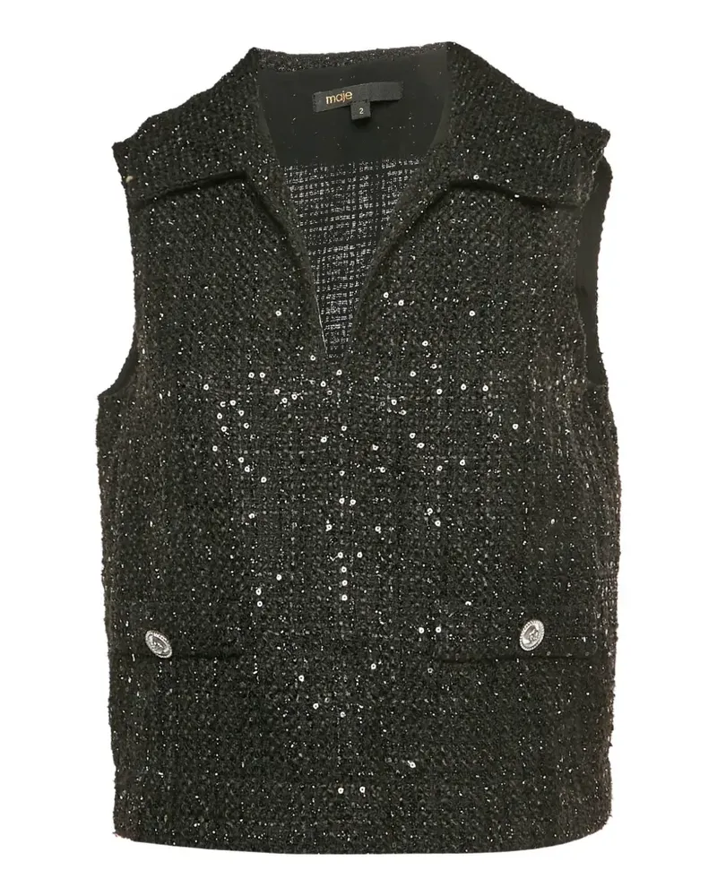 Maje sequin tweed top - Schwarz Schwarz