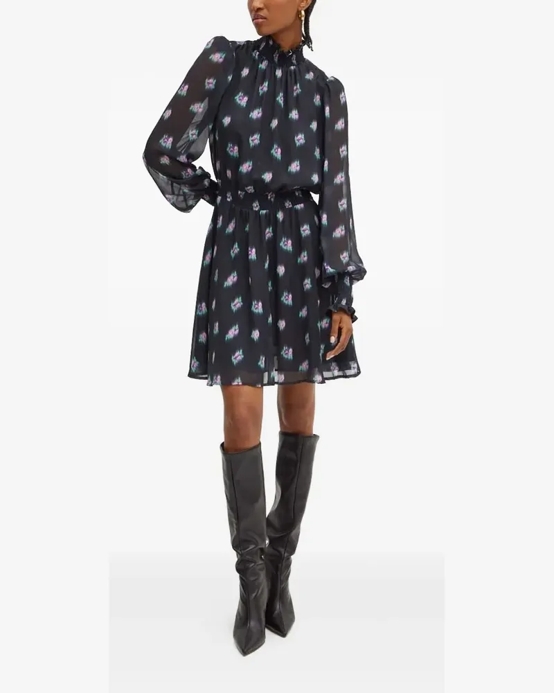 Silvian Heach Gesmoktes Kleid mit Blumen - Schwarz Schwarz