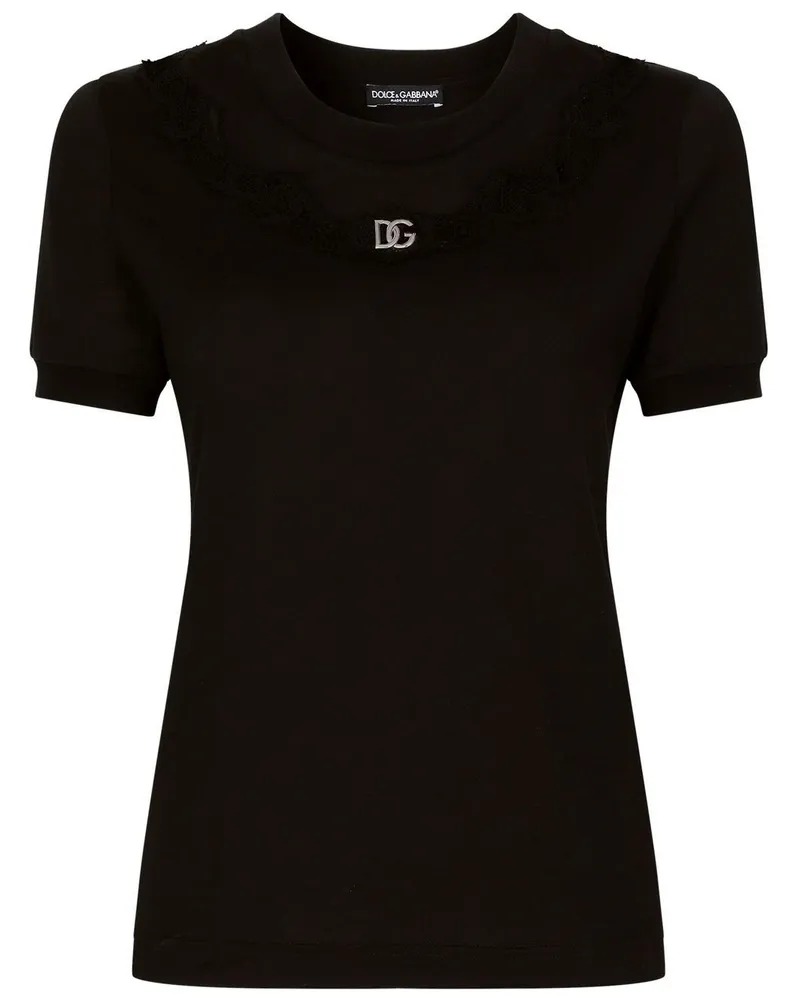 Dolce & Gabbana T-Shirt mit Spitzenbesatz - Schwarz Schwarz