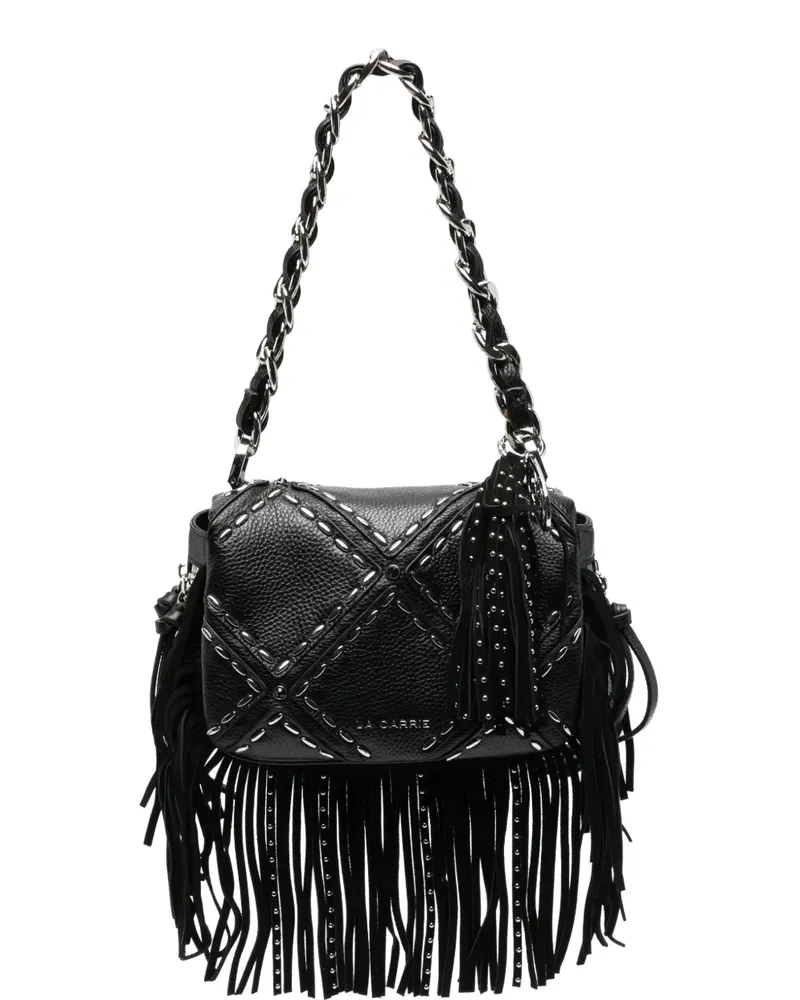 LA CARRIE Kleine Isabel Schultertasche mit Fransen und Nieten - Schwarz Schwarz