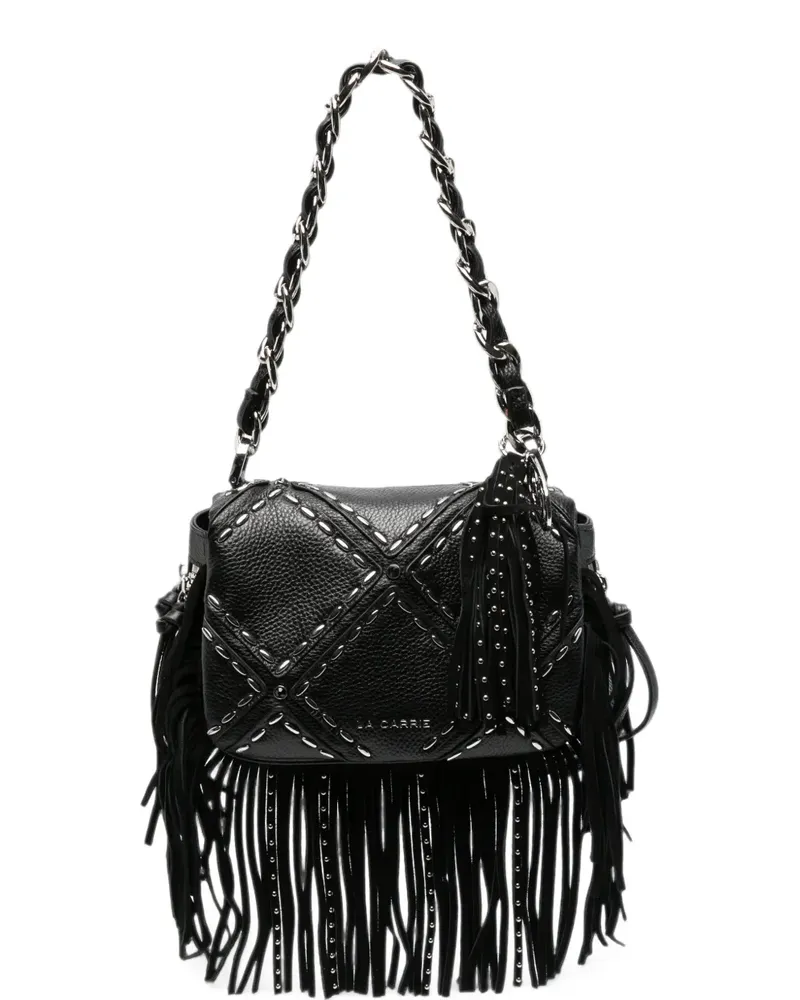LA CARRIE small Isabel fringe-trimmed studded shoulder bag - Schwarz Schwarz