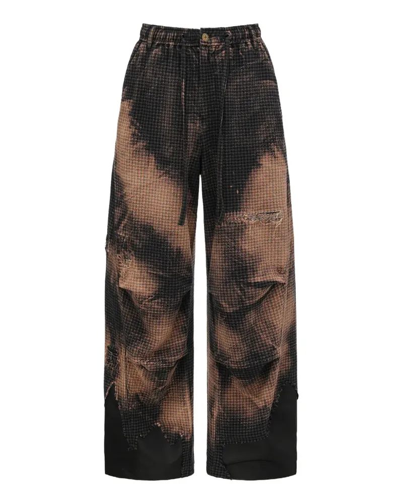 Feng Chen Wang distressed-effect checked-pattern trousers - Braun Braun